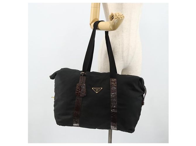 PRADA Boston Bag Nylon Schwarz Gold Auth 176251 Golden - Ansicht 23
