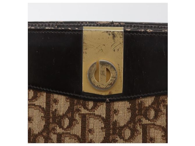 Borsa a Spalla Christian Dior Trotter Canvas Marrone Oro Auth 178153 D'oro - vista 10