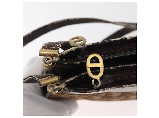 Borsa a Spalla Christian Dior Trotter Canvas Marrone Oro Auth 178153 D'oro - vista 11