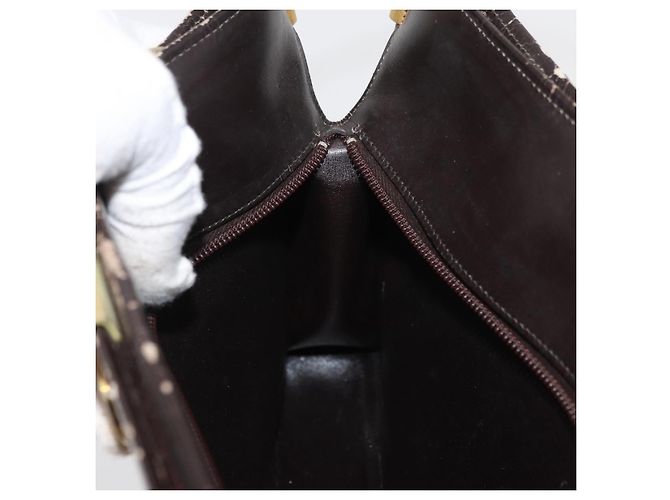 Borsa a Spalla Christian Dior Trotter Canvas Marrone Oro Auth 178153 D'oro - vista 19
