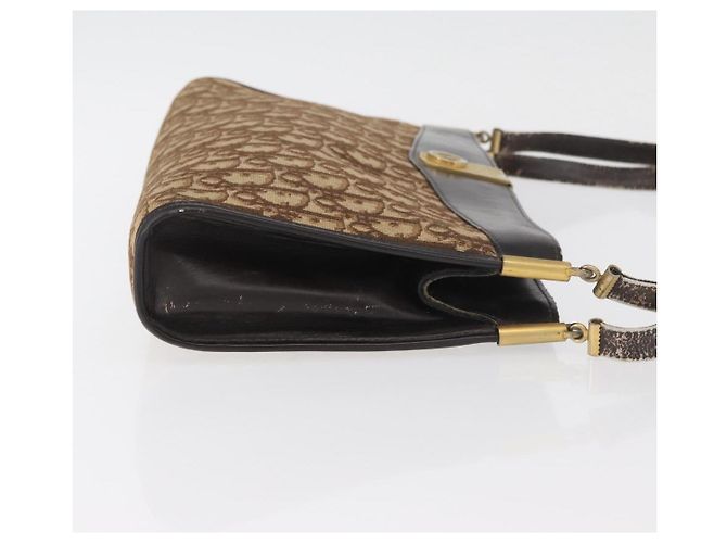 Borsa a Spalla Christian Dior Trotter Canvas Marrone Oro Auth 178153 D'oro - vista 3