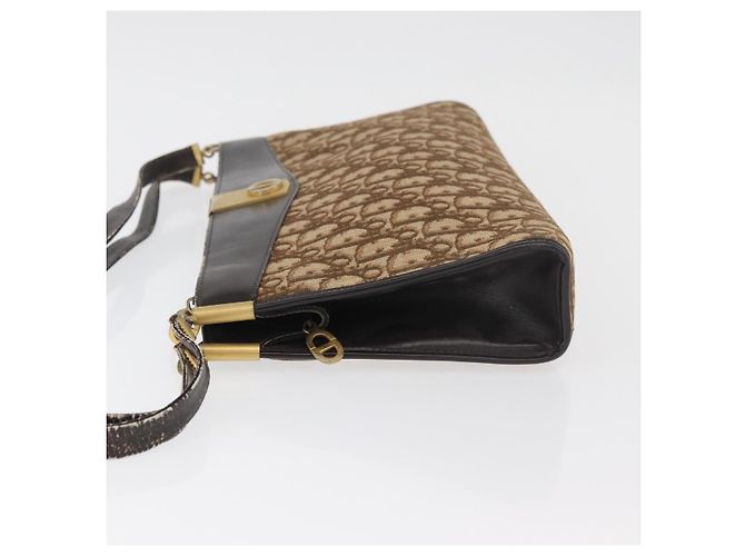 Borsa a Spalla Christian Dior Trotter Canvas Marrone Oro Auth 178153 D'oro - vista 4