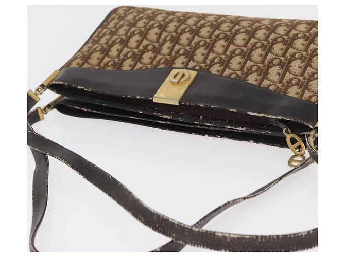 Borsa a Spalla Christian Dior Trotter Canvas Marrone Oro Auth 178153 D'oro - vista 6