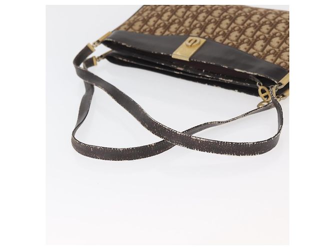 Borsa a Spalla Christian Dior Trotter Canvas Marrone Oro Auth 178153 D'oro - vista 7