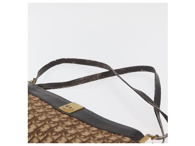 Borsa a Spalla Christian Dior Trotter Canvas Marrone Oro Auth 178153 D'oro - vista 8