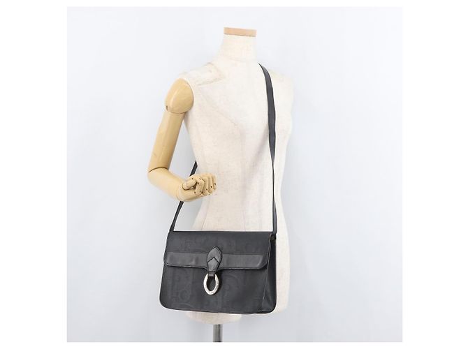 Borsa a Spalla Christian Dior Trotter Canvas PVC Nero Oro Auth 178171 D'oro - vista 23