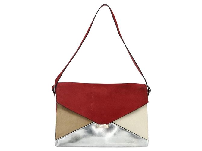 Céline CELINE Schultertasche Leder Rot Silber Authentisch 177971 - Ansicht 13