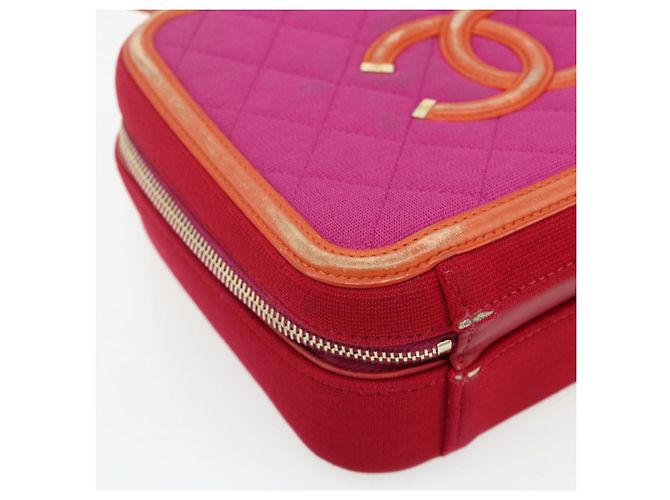 Borsa a tracolla vanity CHANEL CC Filigree Chain in cotone Rosa Oro CC Auth 177990 D'oro - vista 16