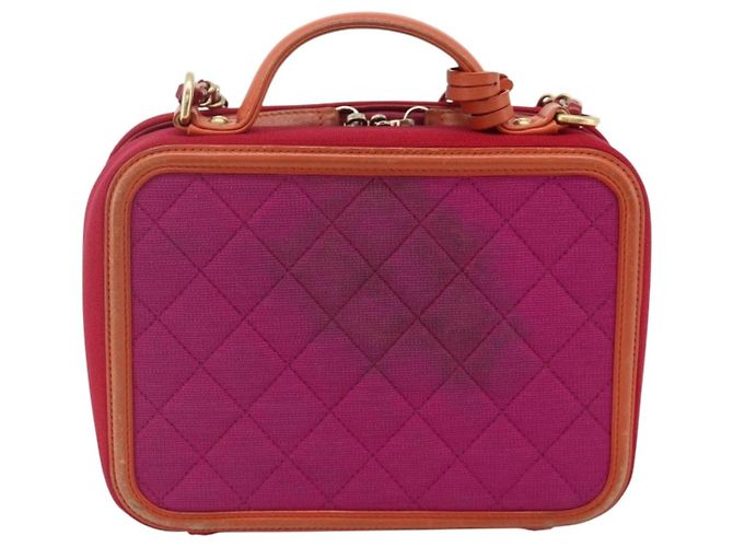Borsa a tracolla vanity CHANEL CC Filigree Chain in cotone Rosa Oro CC Auth 177990 D'oro - vista 2