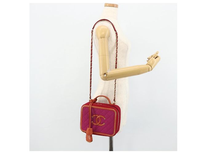 Borsa a tracolla vanity CHANEL CC Filigree Chain in cotone Rosa Oro CC Auth 177990 D'oro - vista 26