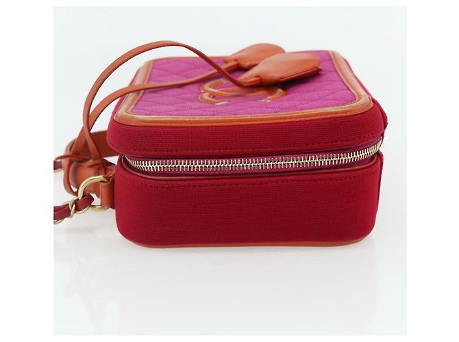 Borsa a tracolla vanity CHANEL CC Filigree Chain in cotone Rosa Oro CC Auth 177990 D'oro - vista 3