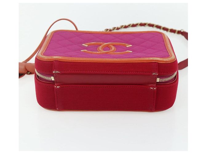 Borsa a tracolla vanity CHANEL CC Filigree Chain in cotone Rosa Oro CC Auth 177990 D'oro - vista 5