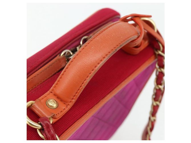 Borsa a tracolla vanity CHANEL CC Filigree Chain in cotone Rosa Oro CC Auth 177990 D'oro - vista 7