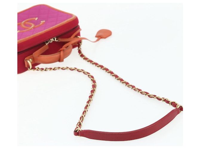 Borsa a tracolla vanity CHANEL CC Filigree Chain in cotone Rosa Oro CC Auth 177990 D'oro - vista 8