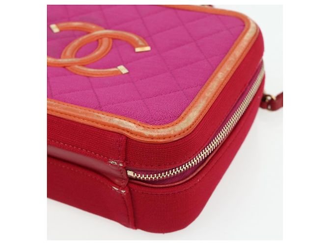 Borsa a tracolla vanity CHANEL CC Filigree Chain in cotone Rosa Oro CC Auth 177990 D'oro - vista 9