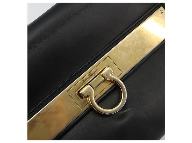 Salvatore Ferragamo Gancini Sofia Hand Bag Leather 2way Black Gold Auth 176789 Golden - view 19