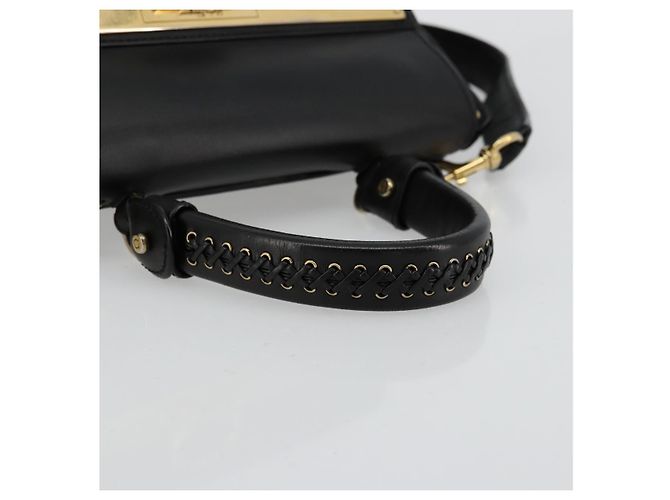 Salvatore Ferragamo Gancini Sofia Hand Bag Leather 2way Black Gold Auth 176789 Golden - view 7