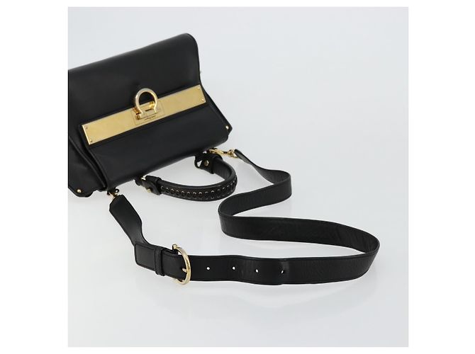 Salvatore Ferragamo Gancini Sofia Hand Bag Leather 2way Black Gold Auth 176789 Golden - view 8
