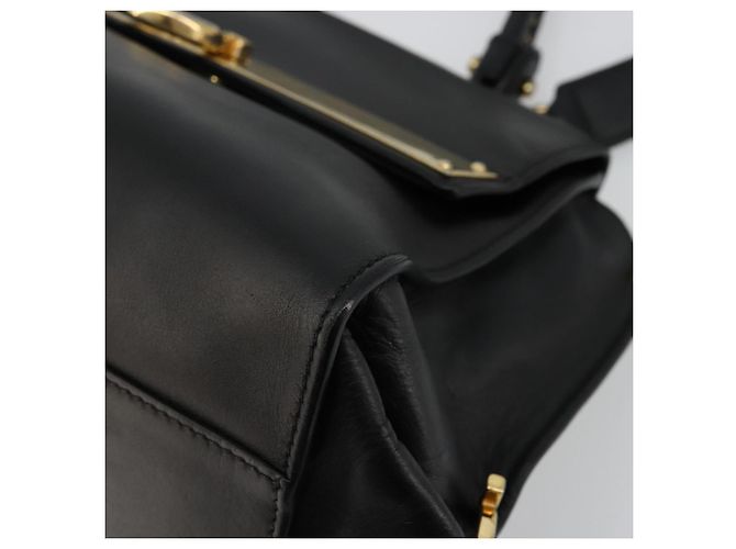 Salvatore Ferragamo Gancini Sofia Hand Bag Leather 2way Black Gold Auth 176789 Golden - view 9