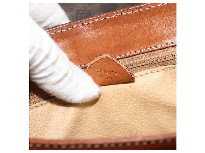 Céline Borsa CELINE Macadam Canvas PVC Pelle Marrone Oro Auth 179062 D'oro - vista 12