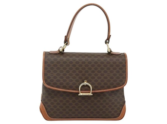 Céline Borsa CELINE Macadam Canvas PVC Pelle Marrone Oro Auth 179062 D'oro - vista 13