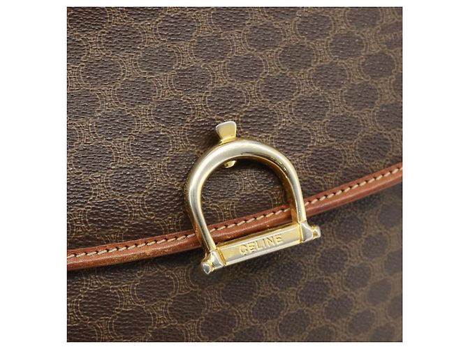 Céline Borsa CELINE Macadam Canvas PVC Pelle Marrone Oro Auth 179062 D'oro - vista 18