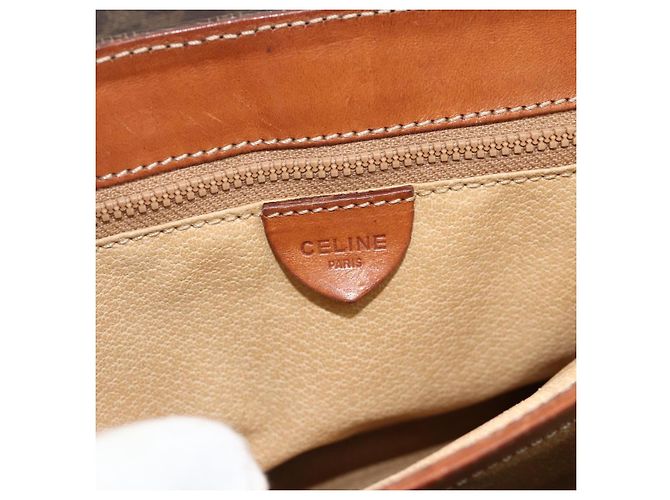 Céline Borsa CELINE Macadam Canvas PVC Pelle Marrone Oro Auth 179062 D'oro - vista 19
