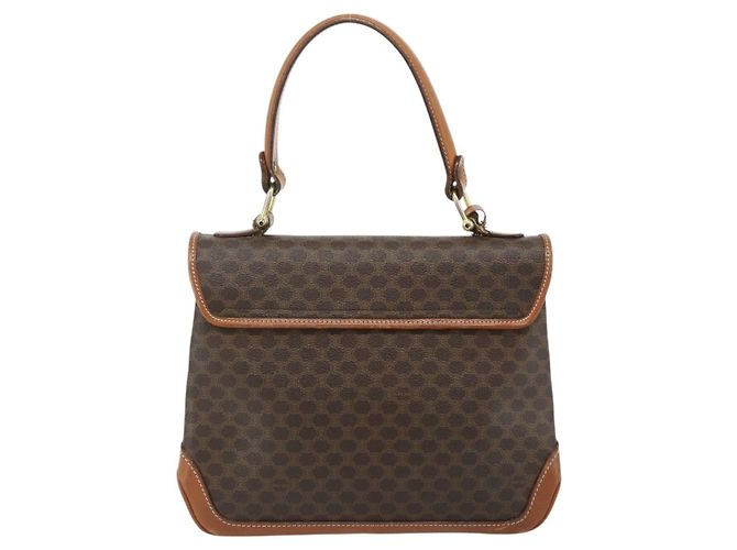 Céline Borsa CELINE Macadam Canvas PVC Pelle Marrone Oro Auth 179062 D'oro - vista 2