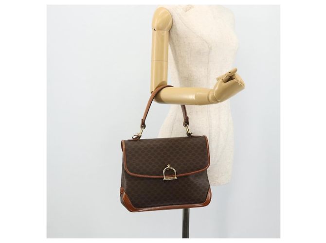 Céline Borsa CELINE Macadam Canvas PVC Pelle Marrone Oro Auth 179062 D'oro - vista 24