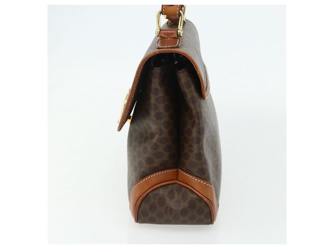 Céline Borsa CELINE Macadam Canvas PVC Pelle Marrone Oro Auth 179062 D'oro - vista 4