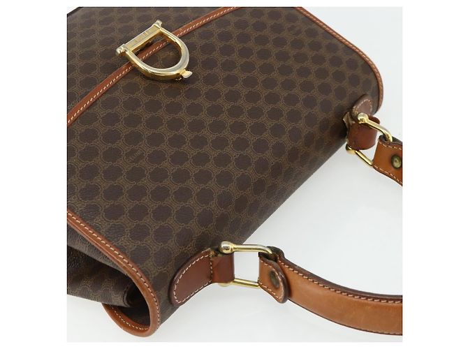 Céline Borsa CELINE Macadam Canvas PVC Pelle Marrone Oro Auth 179062 D'oro - vista 6