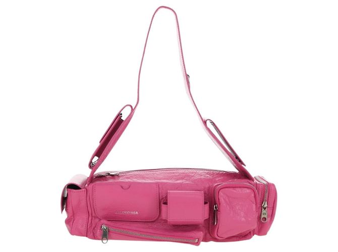 BALENCIAGA Borsa a Spalla Super Busy in Pelle Rosa Argento 762516 Auth 177134SM - vista 2
