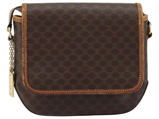 Céline Borsa a Spalla CELINE Macadam Canvas PVC Pelle Marrone Oro Auth BA12386 D'oro - vista 13