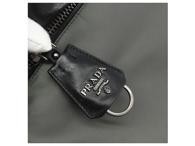 Borsa PRADA in nylon e pelle grigio nero Auth ka4199A Marrone - vista 10