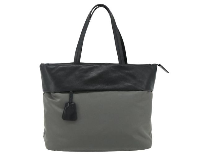 Borsa PRADA in nylon e pelle grigio nero Auth ka4199A Marrone - vista 13