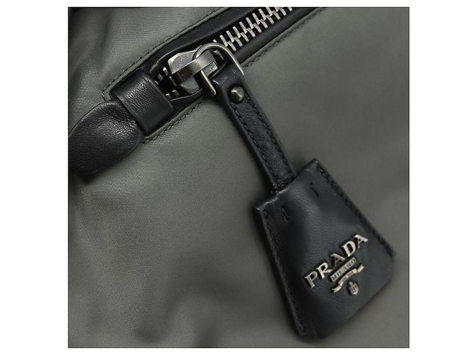 Borsa PRADA in nylon e pelle grigio nero Auth ka4199A Marrone - vista 25