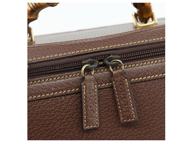 Borsa a Mano GUCCI Bamboo Pelle 2way Marrone Oro 013 2122 2491 Auth 168841 D'oro - vista 19