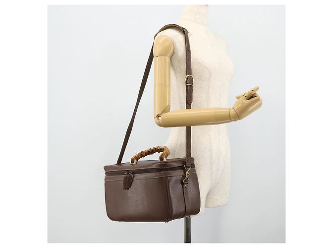 Borsa a Mano GUCCI Bamboo Pelle 2way Marrone Oro 013 2122 2491 Auth 168841 D'oro - vista 27