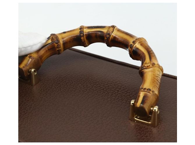 Borsa a Mano GUCCI Bamboo Pelle 2way Marrone Oro 013 2122 2491 Auth 168841 D'oro - vista 8
