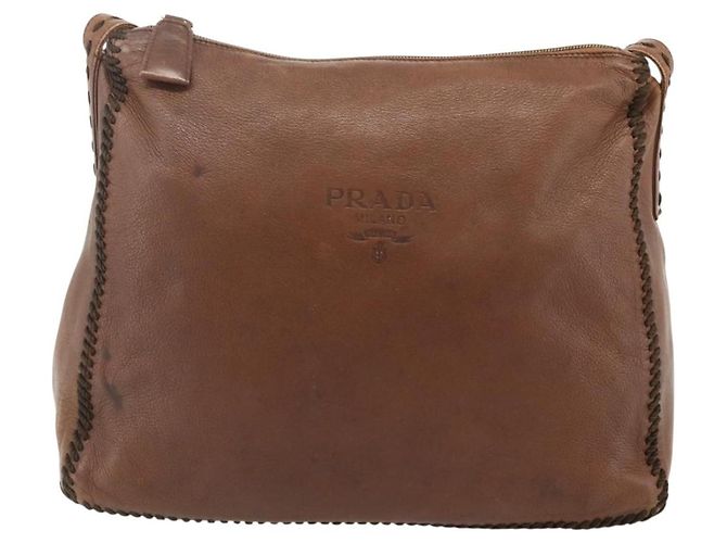 Borsa a Spalla PRADA in Pelle Marrone Oro Auth 177919 D'oro - vista 13