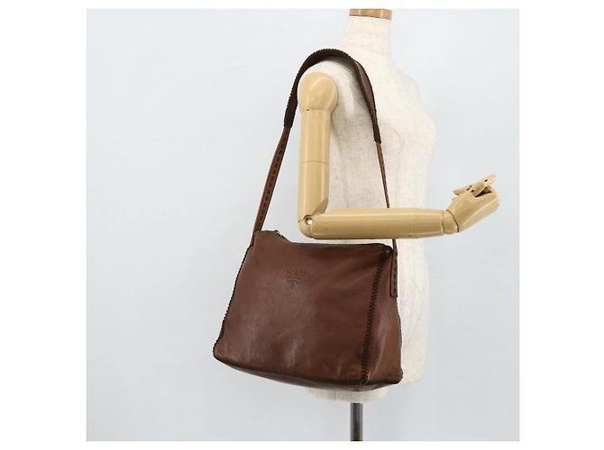 Borsa a Spalla PRADA in Pelle Marrone Oro Auth 177919 D'oro - vista 23