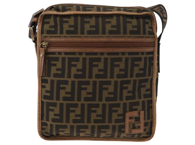 Borsa a Spalla FENDI Zucca Canvas Marrone Nero Autentica bs35004 - vista 13