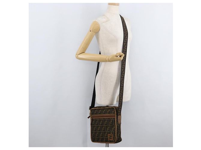 Borsa a Spalla FENDI Zucca Canvas Marrone Nero Autentica bs35004 - vista 23