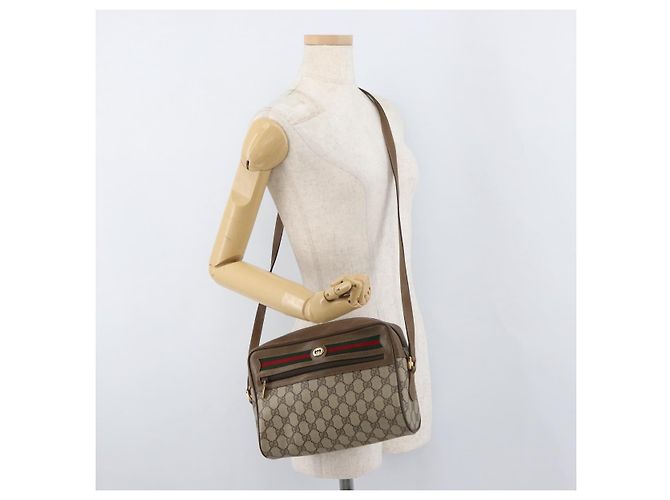Borsa GUCCI GG Supreme Web Sherry Line PVC Beige Oro 119 02 088 Auth BA12405 D'oro - vista 23