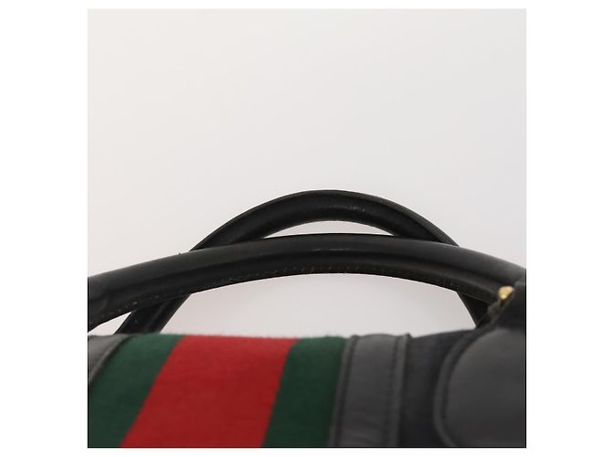 Bolsa Boston GUCCI GG Canvas Web Sherry Line Preta Ouro Auth 175830A Preto Dourado - vista 14