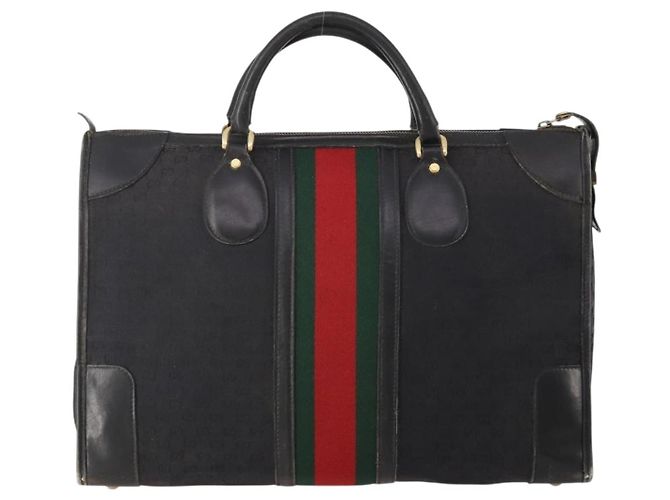 Bolsa Boston GUCCI GG Canvas Web Sherry Line Preta Ouro Auth 175830A Preto Dourado - vista 2