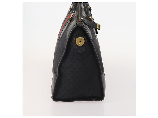 Bolsa Boston GUCCI GG Canvas Web Sherry Line Preta Ouro Auth 175830A Preto Dourado - vista 4