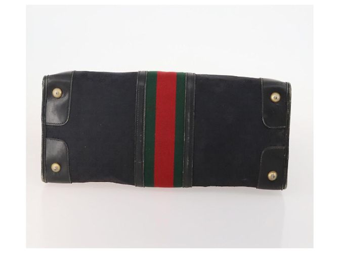 Bolsa Boston GUCCI GG Canvas Web Sherry Line Preta Ouro Auth 175830A Preto Dourado - vista 5