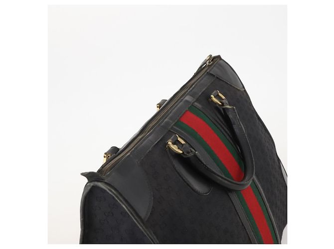 Bolsa Boston GUCCI GG Canvas Web Sherry Line Preta Ouro Auth 175830A Preto Dourado - vista 6