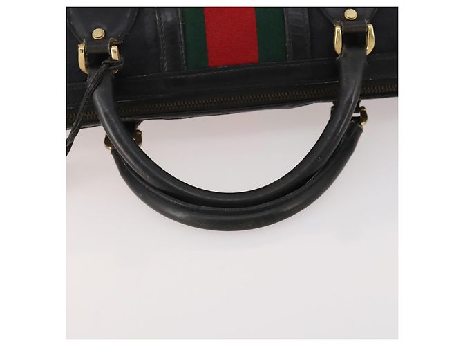Bolsa Boston GUCCI GG Canvas Web Sherry Line Preta Ouro Auth 175830A Preto Dourado - vista 7